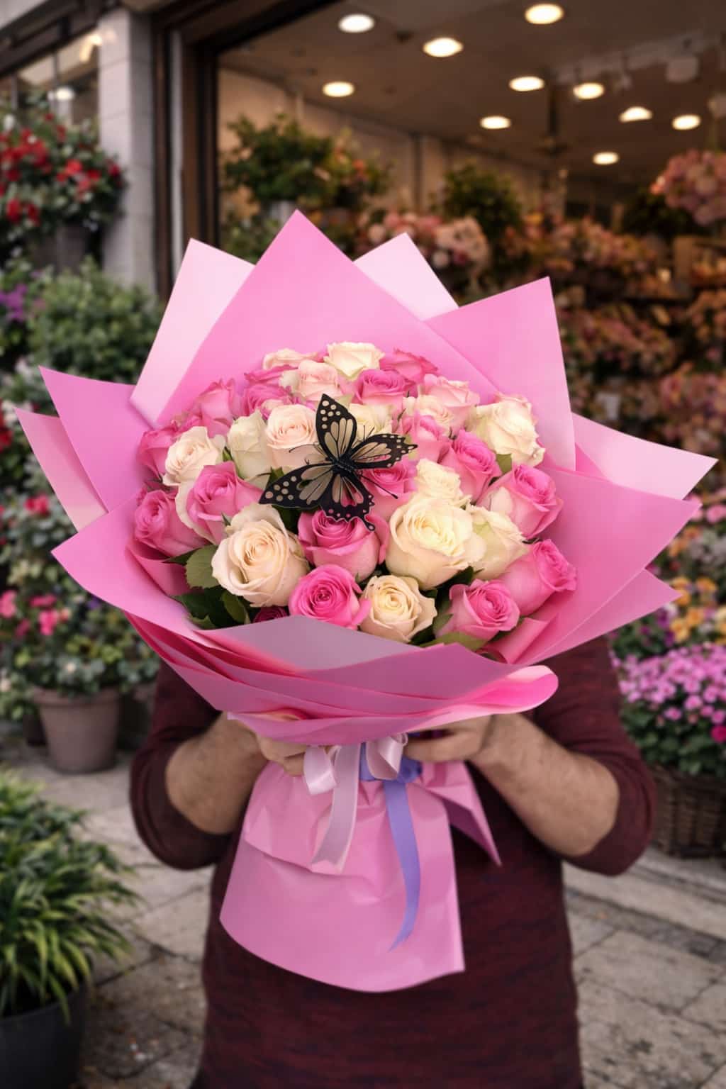�thal Pembe Beyaz G�l Buketi