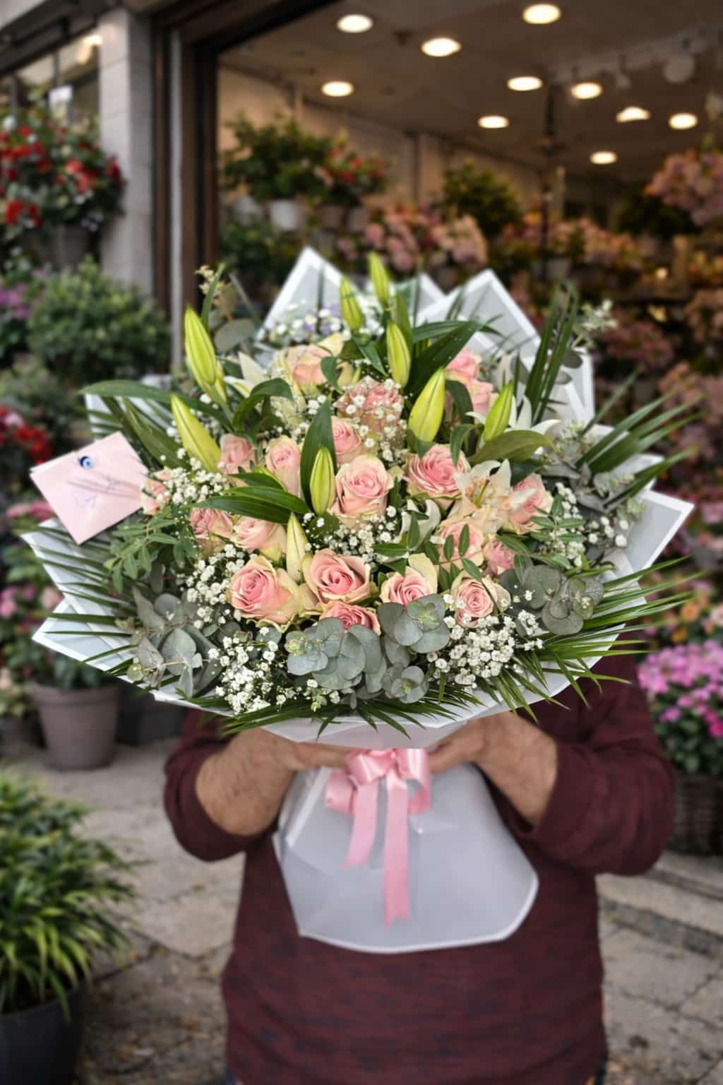 �thal Pembe G�l ve Lilyum Buketi